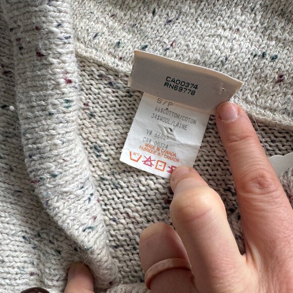 Vtg 90s Northern Reflections cream speckled button collar wool grandpa sweater - Picture 8 of 9